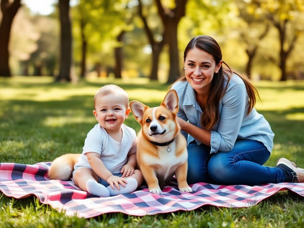 Baby with dog in park